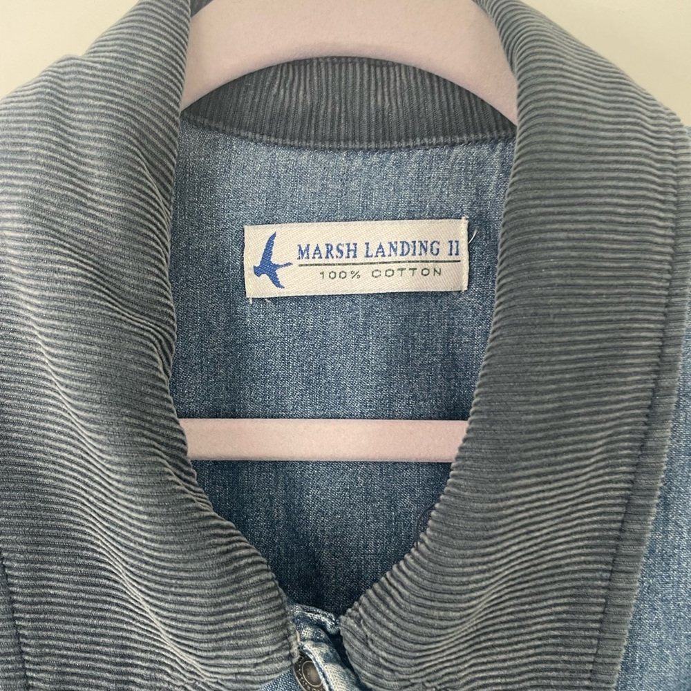 Marsh Landing Blue Denim Barn Chore Jacket with Blue Corduroy Collar 90s 1X - Picture 2 of 10